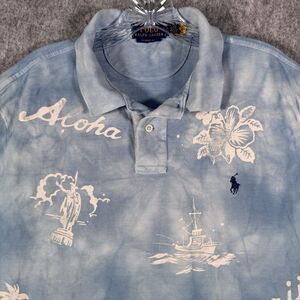 Ralph Lauren Polo Shirt Mens Size Large Blue Hawaiian Aloha Classic Fit Tie Dye